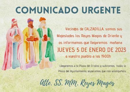 Imagen La Cabalgata de SSMM los Reyes Magos de Oriente llegará a Calzadilla mañana Jueves día 5 a las 19:00 horas.