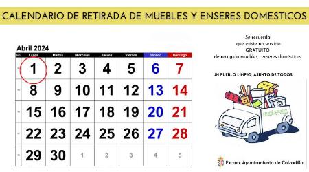 Imagen Calendario de retirada de muebles y enseres domesticos