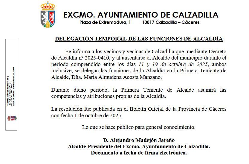 Imagen DELEGACIÓN TEMPORAL DE LAS FUNCIONES DE ALCALDÍA