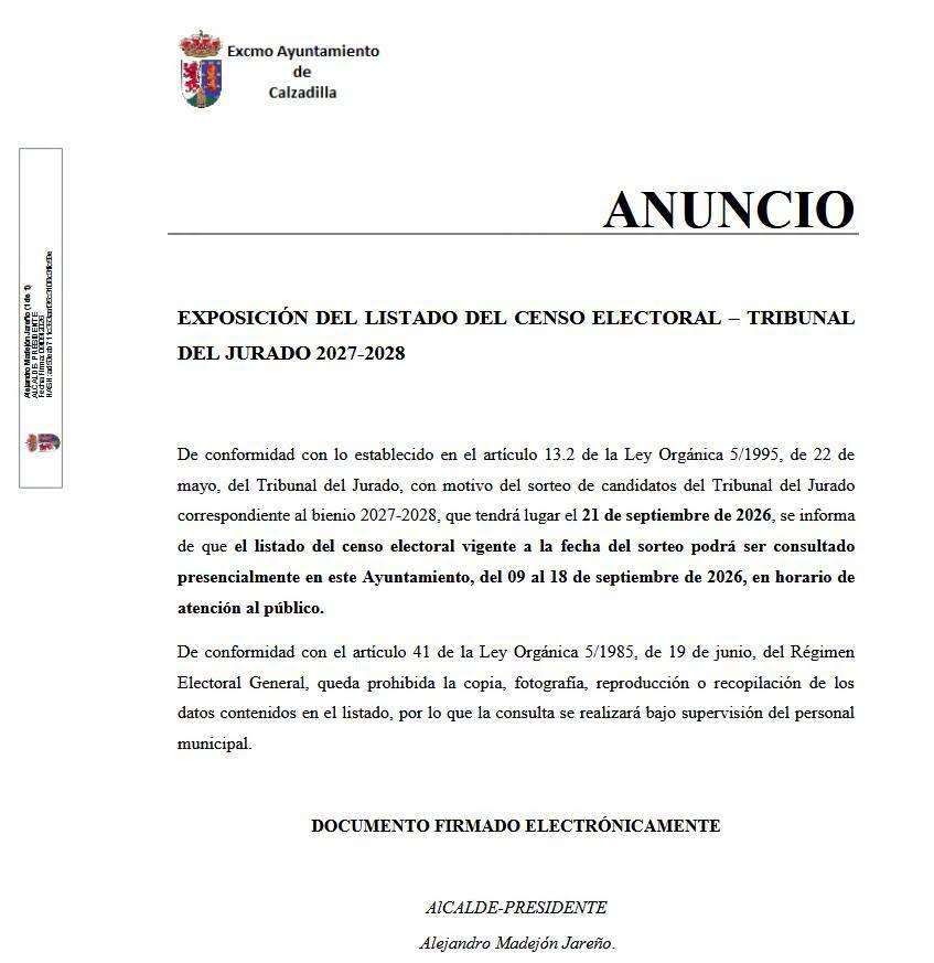 Imagen Exposición del listado del Censo Electoral - Jurado 2027-2028